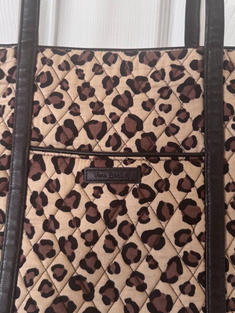 Vera Bradley Leopard Chic Quilted Tote in Black & Brown EUC - Picture 3 of 9